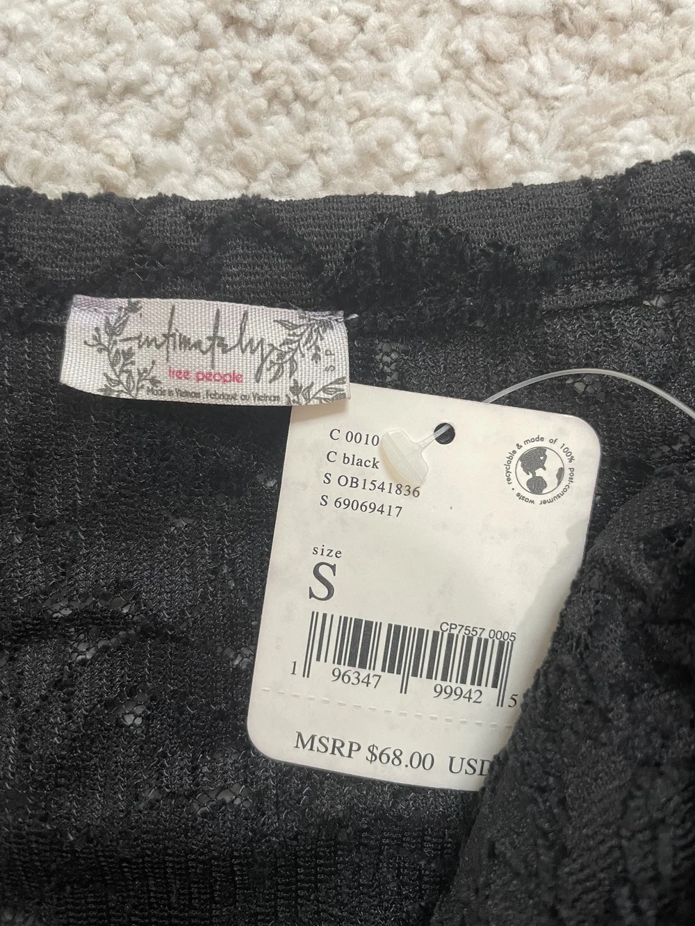 Free People NWT Black Lace Long-Sleeve Scoop Neck Top Size S